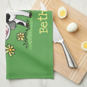 Kute koe in de illustratie van de groene cartoon theedoek (Quarter Fold)