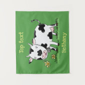 Kute koe in de illustratie van de groene cartoon wandkleed (Voorkant)