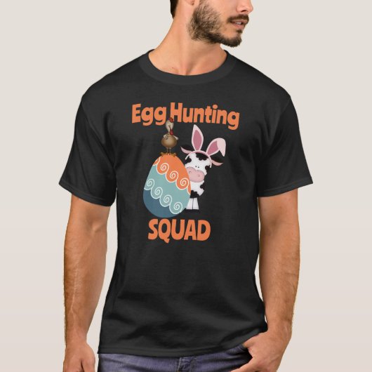 Kute Koe in Rooster Egg Squad Boerderij Easter T-shirt (Voorkant)