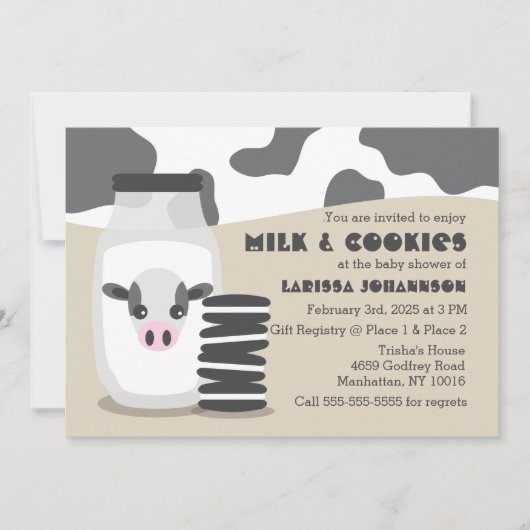 Kute Koe Melk en Koekjes Baby Shower Invitations Kaart (Voorkant)