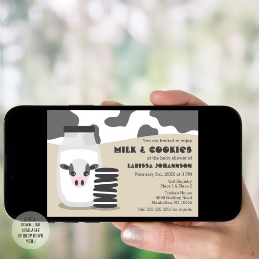 Kute Koe Melk en Koekjes Baby Shower Invitations Kaart