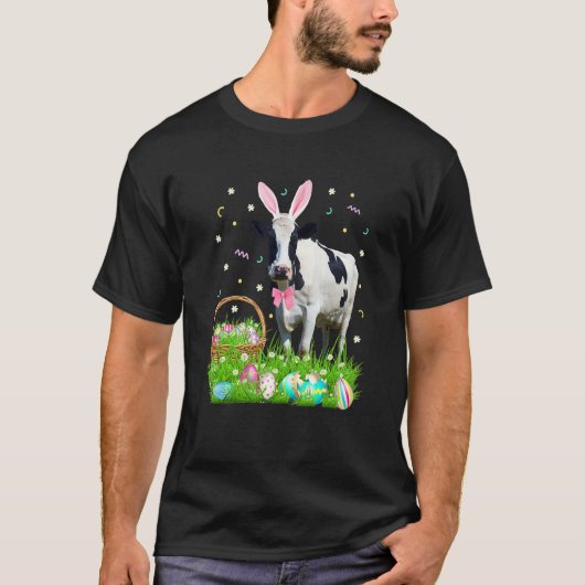 Kute Koe Paasdag Bunny Eggs Easter Costume Mannen T-shirt (Voorkant)