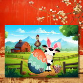 Kute Koe, rooster en kleurrijk Boerderij Feestdagen Kaart