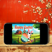 Kute Koe, rooster en kleurrijk Boerderij Feestdagen Kaart