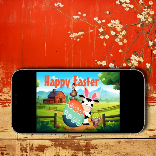 Kute Koe, rooster en kleurrijk Boerderij Feestdagen Kaart