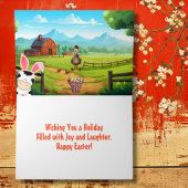 Kute Koe, rooster en kleurrijk Boerderij Feestdagen Kaart