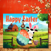 Kute Koe, rooster en kleurrijk Boerderij Feestdagenkaart