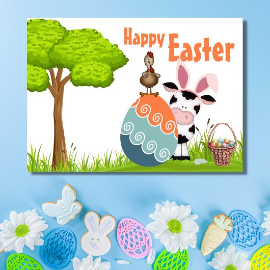 Kute Koe, rooster en kleurrijk Boerderij Kaart