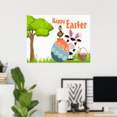 Kute Koe, rooster en kleurrijk Boerderij Poster (Thuiskantoor)