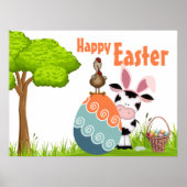 Kute Koe, rooster en kleurrijk Boerderij Poster (Voorkant)