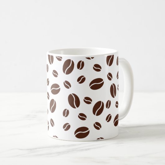 Kute koffiebonen mok van bruin en wit patroon (Voorkant rechts)