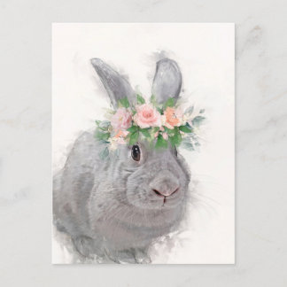 Kute konijn met bloemkroon briefkaart