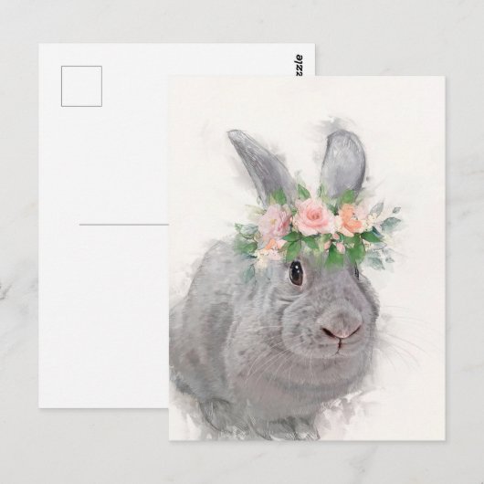 Kute konijn met bloemkroon briefkaart (Voorkant / Achterkant)