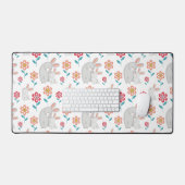 Kute konijnenmoeder en konijnenhoed, bloesems patr bureaumat (Keyboard & Muis)