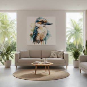 Kute Kookaburra op een tak geschilderd in waterkle Canvas Afdruk