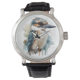 Kute Kookaburra op een tak geschilderd in waterkle Horloge