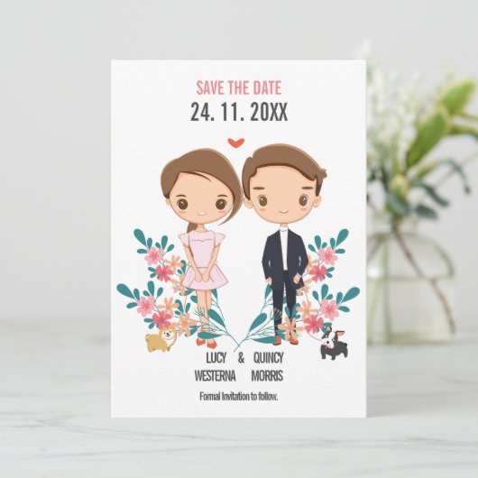 Kute koppel floral boho sla de datum op (Staand voorkant)