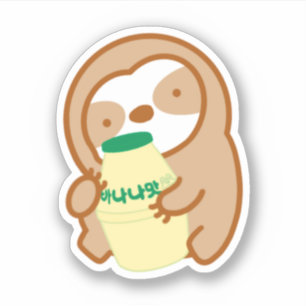 Kute Korean Banana Flavored Milk Sloth Sticker
