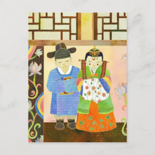 Kute Korean Bride & Groom: Briefkaart Datum opslaa
