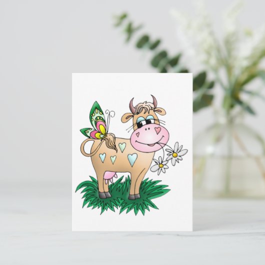 Kute kow en vlinder briefkaart (Staand voorkant)
