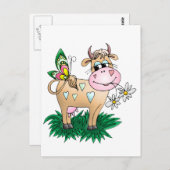 Kute kow en vlinder briefkaart (Voorkant / Achterkant)