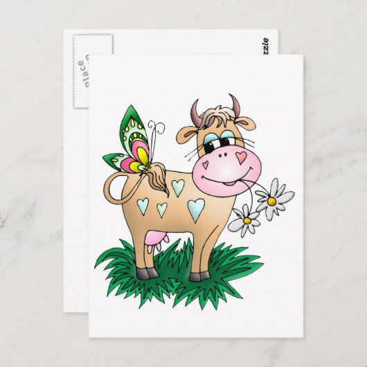 Kute kow en vlinder briefkaart (Voorkant / Achterkant)