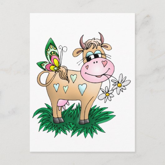 Kute kow en vlinder briefkaart (Voorkant)