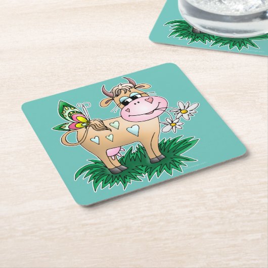 Kute kow en vlinder kartonnen onderzetters (Schuin)