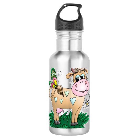 Kute kow en vlinder waterfles  (Voorkant)