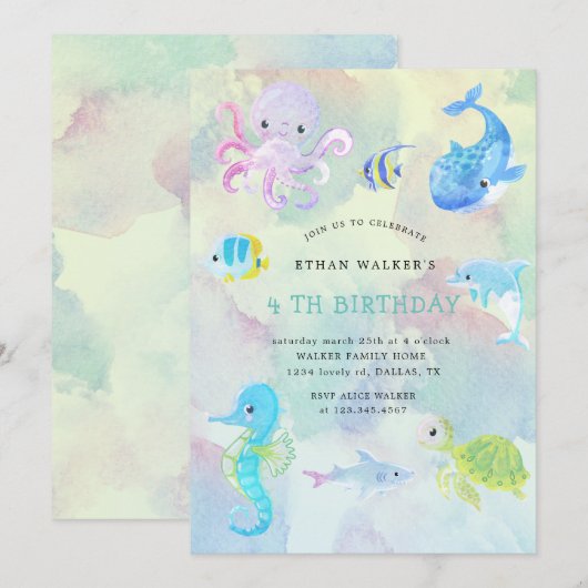 Kute krachtens de uitnodiging van de waterverf van (Voorkant / Achterkant)