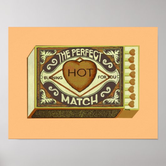 Kute kunst van retro matchbox met hart poster (Voorkant)