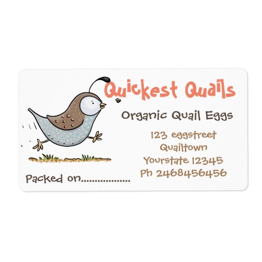 Kute kwartels cartoon illustratie eidoosje etiket (Voorkant)