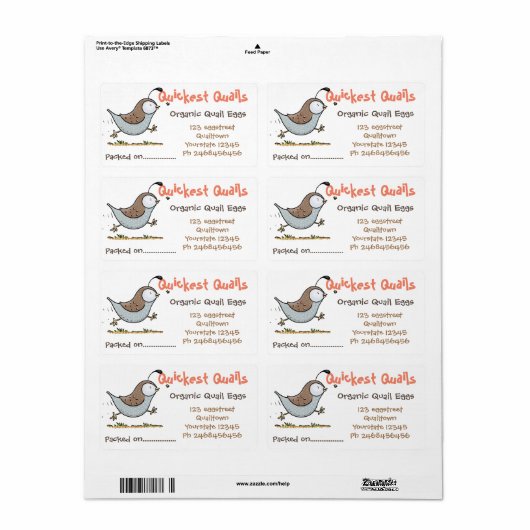 Kute kwartels cartoon illustratie eidoosje etiket (Full Sheet)