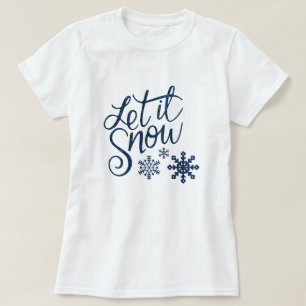 Kute Laat het Kerstmis sneeuwen met blauwe sneeuwv T-shirt