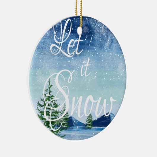 Kute  laat het sneeuwnende kerst in het landschap keramisch ornament (Rechts)