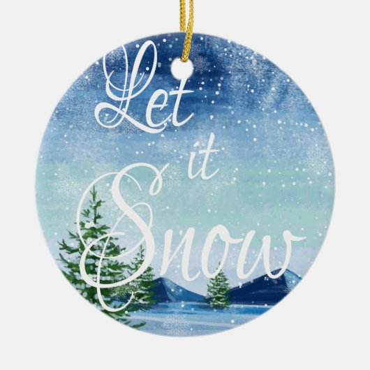 Kute  laat het sneeuwnende kerst in het landschap keramisch ornament (Voorkant)