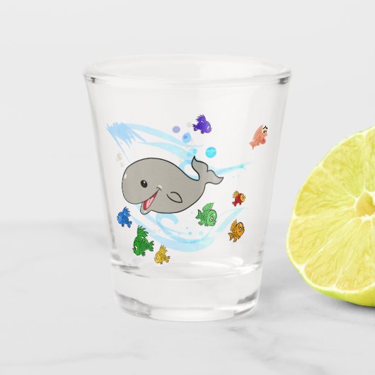Kute, lachende Cartoon walvis Shot Glas (Voorkant)