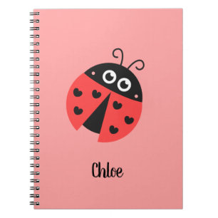 Kute Ladybug met Black Heart Spots gepersonaliseer Notitieboek