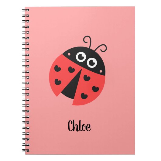 Kute Ladybug met Black Heart Spots gepersonaliseer Notitieboek (Voorkant)
