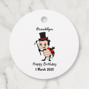 Kute ladybug met bovenste hoed en stropdas cartoon bedankjes labels