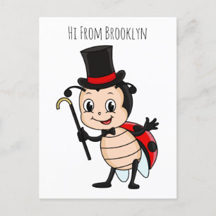 Kute ladybug met bovenste hoed en stropdas cartoon briefkaart