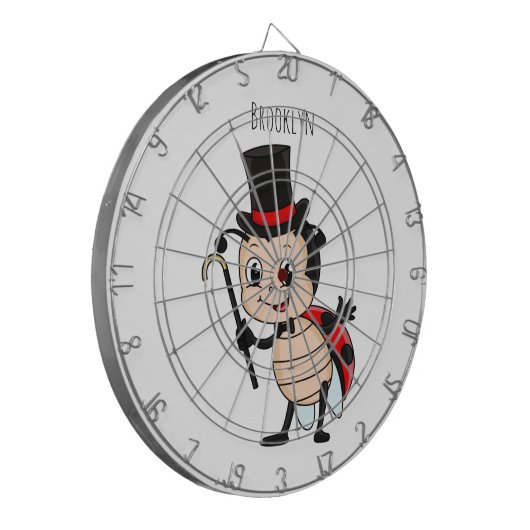 Kute ladybug met bovenste hoed en stropdas cartoon dartbord (Voorkant Links)