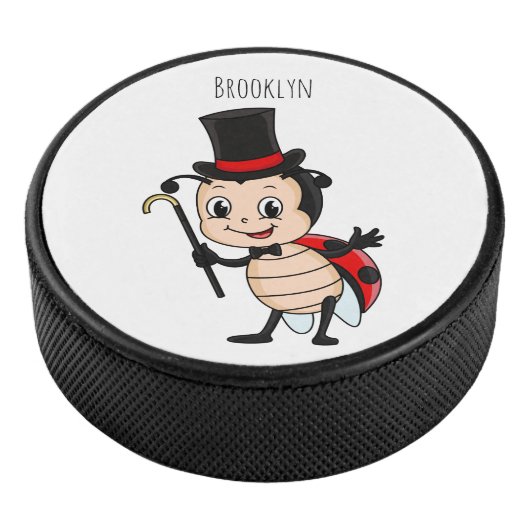 Kute ladybug met bovenste hoed en stropdas cartoon hockey puck (3/4)