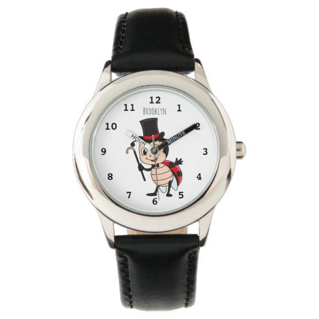 Kute ladybug met bovenste hoed en stropdas cartoon horloge (Voorkant)