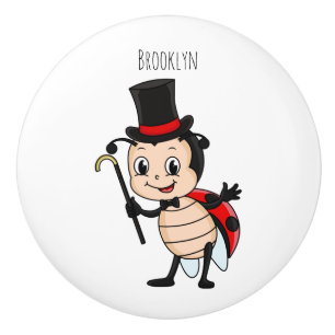 Kute ladybug met bovenste hoed en stropdas cartoon keramische knop