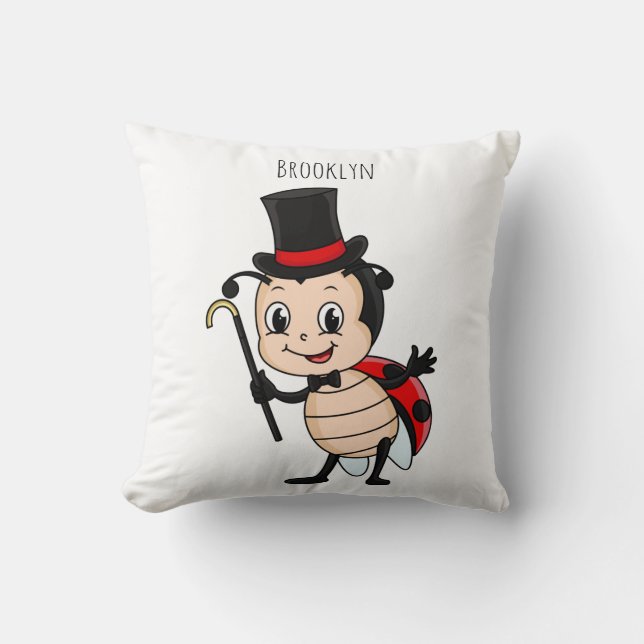 Kute ladybug met bovenste hoed en stropdas cartoon kussen (Voorkant)