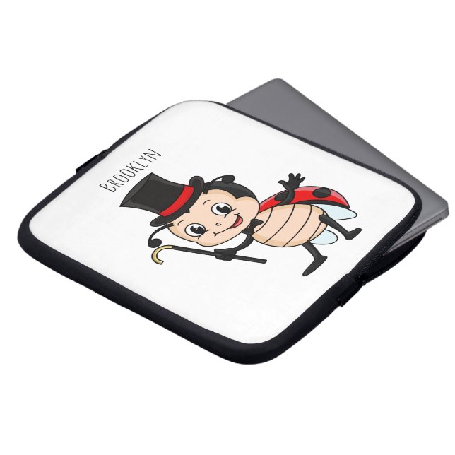 Kute ladybug met bovenste hoed en stropdas cartoon laptop sleeve (Voorkant top)