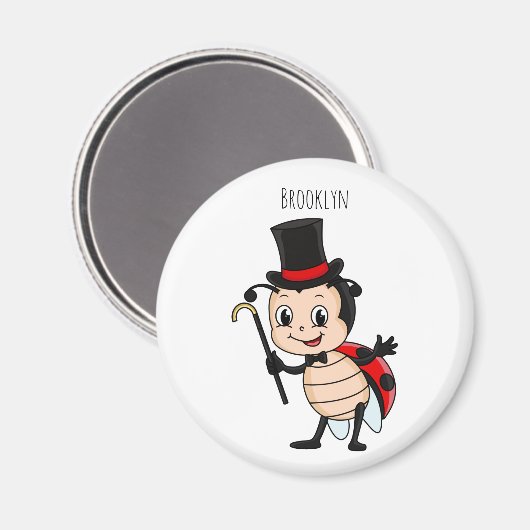 Kute ladybug met bovenste hoed en stropdas cartoon magneet (Voorkant / Achterkant)