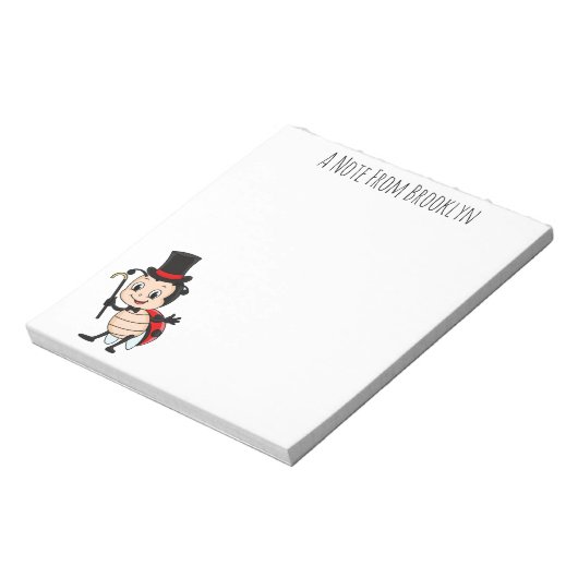 Kute ladybug met bovenste hoed en stropdas cartoon notitieblok (Linkerzijde)