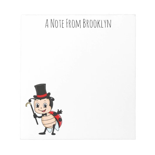 Kute ladybug met bovenste hoed en stropdas cartoon notitieblok (Voorkant)